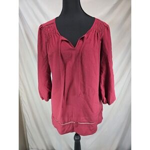 Princess Vera Wang Blouse Womens Size Medium Wine Red 3/4 Sleeves M